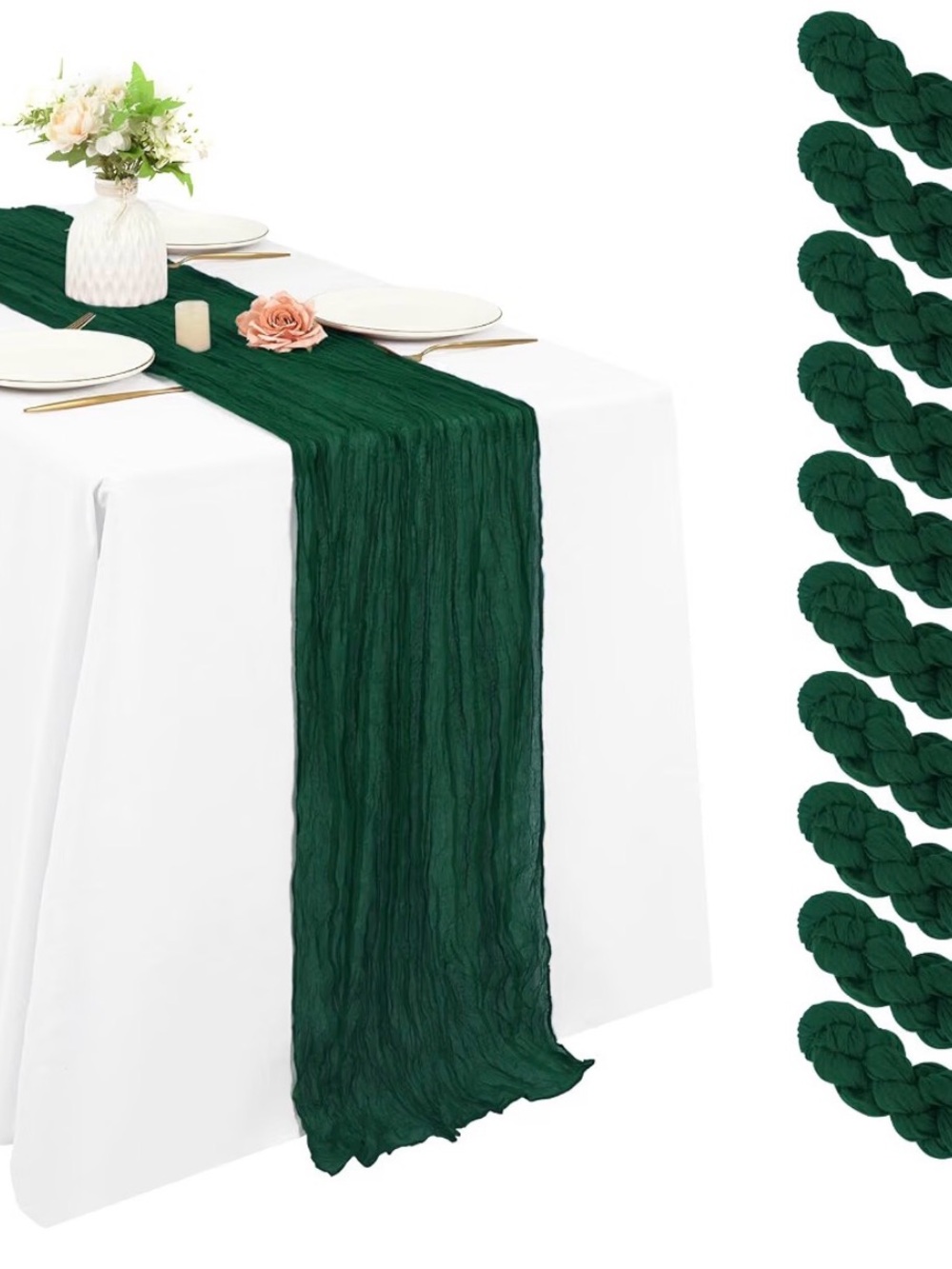 Dark Green Crinkled Table Runner - Stylish Dining Accent